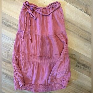 Boho tiered Dusty rose 100% cotton maxi skirt w pockets L Xirena